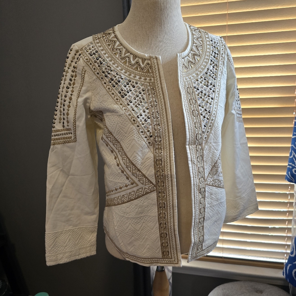 Exquisite Embellished White Jacket by Chico's